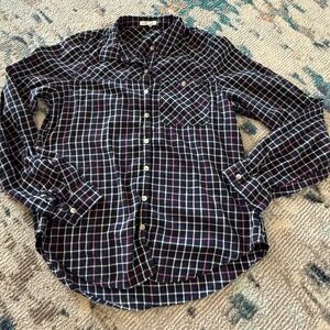 Plaid ladies women long sleeve button blouse shirt top sz medium women clothes